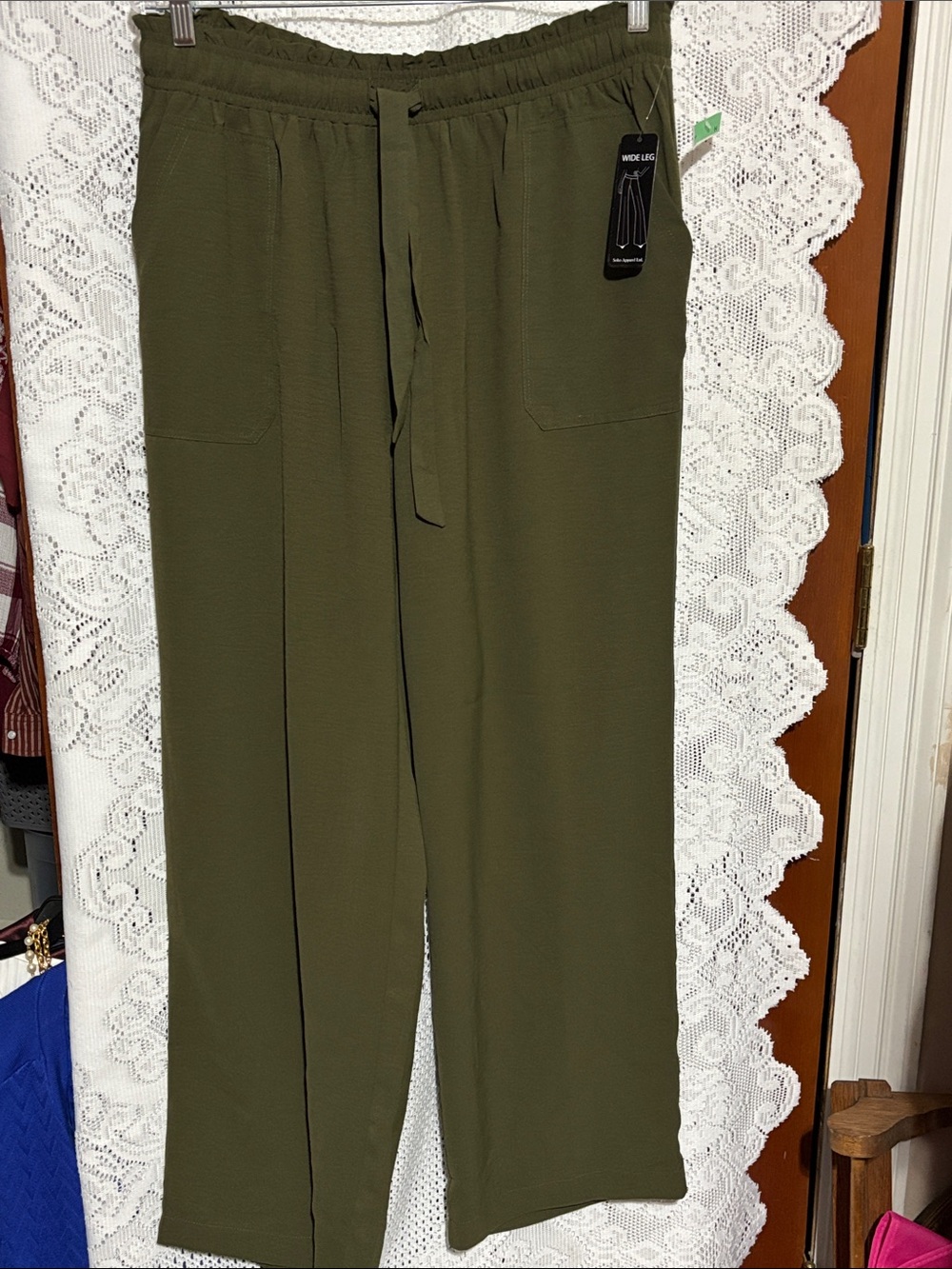 Soho 1X Olive Green Wide Leg Drawstring Pants